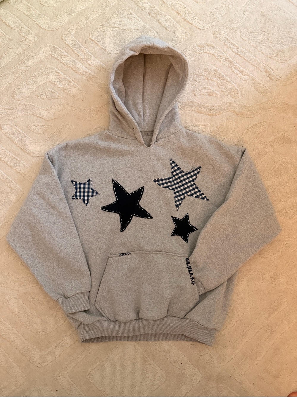 Gray Hoodie with hand stitched star patch work